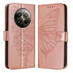 For Realme 12 Pro 5G / 12 Pro+ 5G Global Embossed Butterfly Leather Phone Case(Rose Gold)