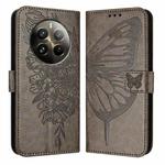 For Realme 12 Pro 5G / 12 Pro+ 5G Global Embossed Butterfly Leather Phone Case(Grey)
