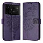 For Realme GT5 240W / GT5 5G Embossed Butterfly Leather Phone Case(Dark Purple)