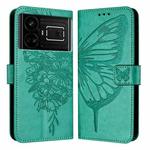 For Realme GT5 240W / GT5 5G Embossed Butterfly Leather Phone Case(Green)