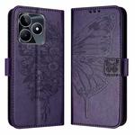 For Realme C53 India/Narzo N53 4G Global Embossed Butterfly Leather Phone Case(Dark Purple)