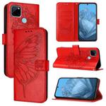 For Realme C21Y Embossed Butterfly Leather Phone Case(Red)