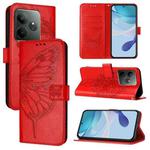 For Realme GT 6 5G Global Embossed Butterfly Leather Phone Case(Red)