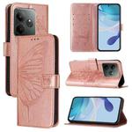 For Realme GT 6 5G Global Embossed Butterfly Leather Phone Case(Rose Gold)