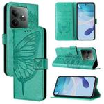 For Realme GT 6 5G Global Embossed Butterfly Leather Phone Case(Green)