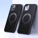 For iPhone 15 Plus / 14 Plus Double Ring MagSafe Holder Carbon Fibre Phone Case(Black)