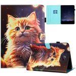 For Samsung Galaxy Tab A 10.1 T580 Painted Litchi Leather Sewing Smart Tablet Case(Gold Cat)