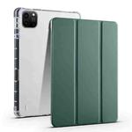 For iPad Pro 13 2024 3-fold Clear TPU Smart Leather Tablet Case with Pen Slot(Dark Green)