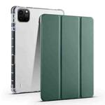 For iPad Pro 11 2024 3-fold Clear TPU Smart Leather Tablet Case with Pen Slot(Dark Green)