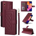 For Samsung Galaxy A10 Diamond Lattice Leather Flip Phone Case(Wine Red)
