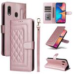 For Samsung Galaxy A20 / A30 Diamond Lattice Leather Flip Phone Case(Rose Gold)