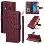 For Samsung Galaxy A20 / A30 Diamond Lattice Leather Flip Phone Case(Wine Red)