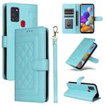 For Samsung Galaxy A21s Diamond Lattice Leather Flip Phone Case(Mint Green)