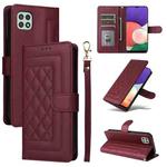 For Samsung Galaxy A22 5G Diamond Lattice Leather Flip Phone Case(Wine Red)