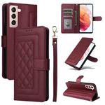 For Samsung Galaxy S21 5G Diamond Lattice Leather Flip Phone Case(Wine Red)