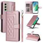 For Samsung Galaxy S21 FE 5G Diamond Lattice Leather Flip Phone Case(Rose Gold)