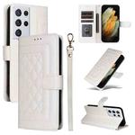 For Samsung Galaxy S21 Ultra 5G Diamond Lattice Leather Flip Phone Case(White)