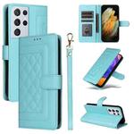 For Samsung Galaxy S21 Ultra 5G Diamond Lattice Leather Flip Phone Case(Mint Green)