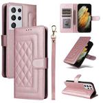 For Samsung Galaxy S21 Ultra 5G Diamond Lattice Leather Flip Phone Case(Rose Gold)