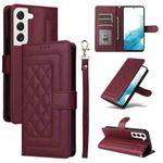 For Samsung Galaxy S22 5G Diamond Lattice Leather Flip Phone Case(Wine Red)