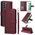 For Samsung Galaxy S22+ 5G Diamond Lattice Leather Flip Phone Case(Wine Red)