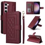 For Samsung Galaxy S23 5G Diamond Lattice Leather Flip Phone Case(Wine Red)