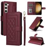 For Samsung Galaxy S23+ 5G Diamond Lattice Leather Flip Phone Case(Wine Red)