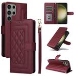For Samsung Galaxy S23 Ultra 5G Diamond Lattice Leather Flip Phone Case(Wine Red)