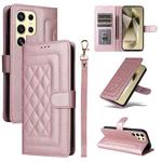 For Samsung Galaxy S24 Ultra 5G Diamond Lattice Leather Flip Phone Case(Rose Gold)