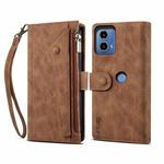 For Motorola Moto G04 / G24 ESEBLE Retro Frosted RFID Leather Phone Case(Brown)