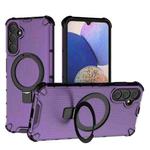 For Samsung Galaxy A14 4G Grating Holder Shockproof Phone Case(Purple)