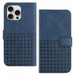 For iPhone 15 Pro Max Woven Embossed RFID Blocking Leather Phone Case(Blue)