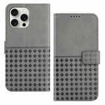 For iPhone 15 Pro Woven Embossed RFID Blocking Leather Phone Case(Grey)