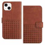 For iPhone 15 Woven Embossed RFID Blocking Leather Phone Case(Brown)
