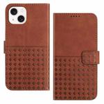 For iPhone 14 Plus Woven Embossed RFID Blocking Leather Phone Case(Brown)