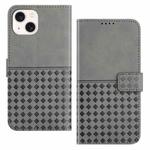 For iPhone 14 Plus Woven Embossed RFID Blocking Leather Phone Case(Grey)