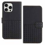For iPhone 14 Pro Max Woven Embossed RFID Blocking Leather Phone Case(Black)