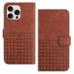 For iPhone 13 Pro Woven Embossed RFID Blocking Leather Phone Case(Brown)