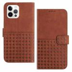 For iPhone 12 / 12 Pro Woven Embossed RFID Blocking Leather Phone Case(Brown)
