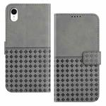 For iPhone XR Woven Embossed RFID Blocking Leather Phone Case(Grey)