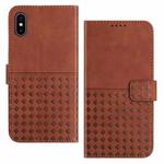 For iPhone XS Max Woven Embossed RFID Blocking Leather Phone Case(Brown)
