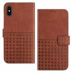 For iPhone X / XS Woven Embossed RFID Blocking Leather Phone Case(Brown)