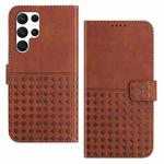 For Samsung Galaxy S22 Ultra 5G Woven Embossed RFID Blocking Leather Phone Case(Brown)