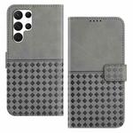 For Samsung Galaxy S22 Ultra 5G Woven Embossed RFID Blocking Leather Phone Case(Grey)