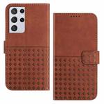 For Samsung Galaxy S21 Ultra 5G Woven Embossed RFID Blocking Leather Phone Case(Brown)