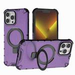 For iPhone 13 Pro Max Grating Holder Shockproof Phone Case(Purple)