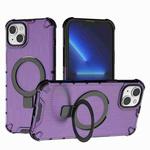 For iPhone 15 Plus / 14 Plus Grating Holder Shockproof Phone Case(Purple)