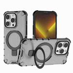 For iPhone 14 Pro Grating Holder Shockproof Phone Case(Transparent Black)
