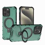For iPhone 15 Pro Grating Holder Shockproof Phone Case(Green)