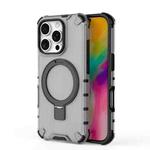 For iPhone 16 Pro Grating Holder Shockproof Phone Case(Transparent Black)